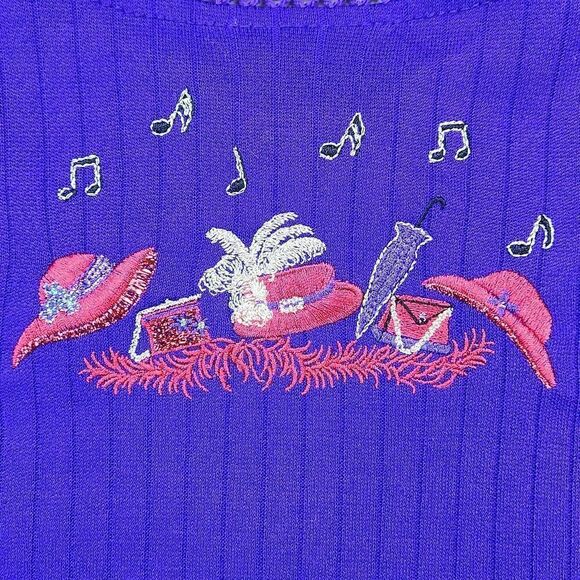 🔹️Vintage BonWorth Purple Embroidered Red Hat Society Birds Top Petite XSmall - Picture 7 of 11